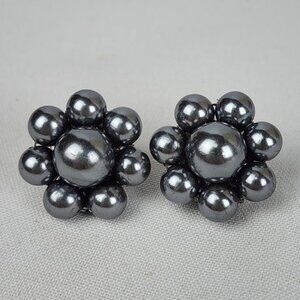 Vintage Japan Grey Beaded Clip On Earrings